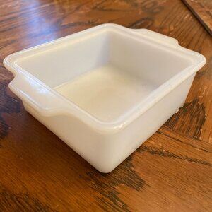 White Milk Glass Square Baking Dish With Handles Vintage Kitchenware 4"x6" Mid-C